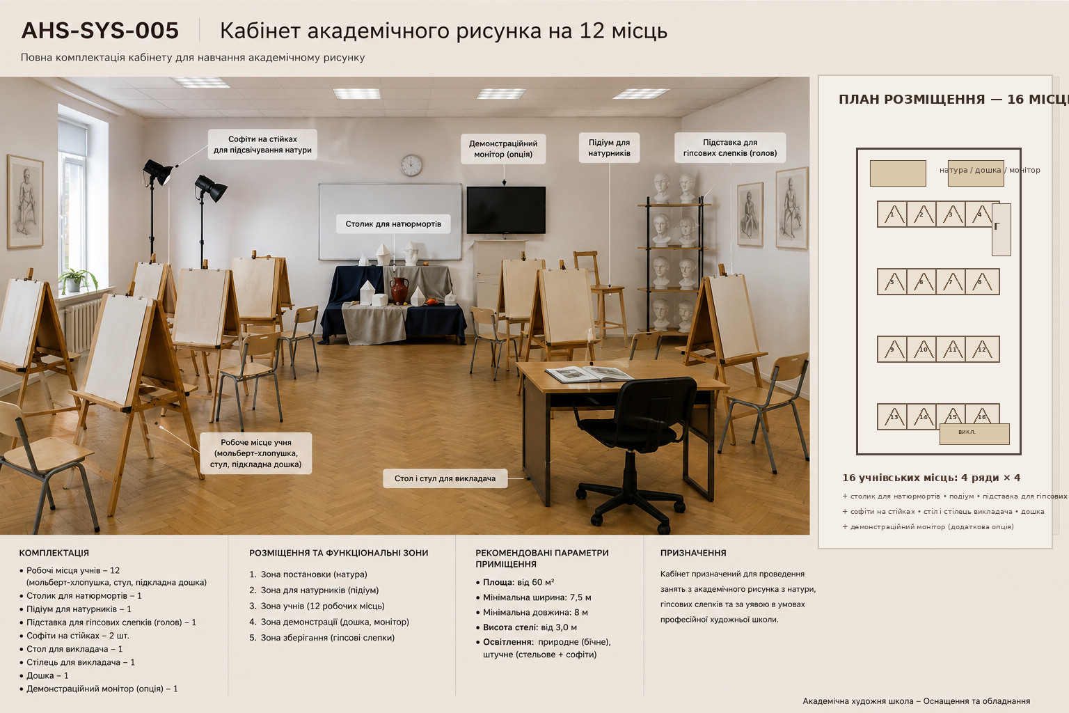 Кабінет академічного рисунка на 16 місць